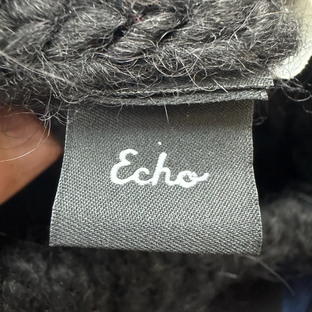 Echo alpaca l/wool blend Black Cable Knit Hat with Colorful Pom real raccoon fur